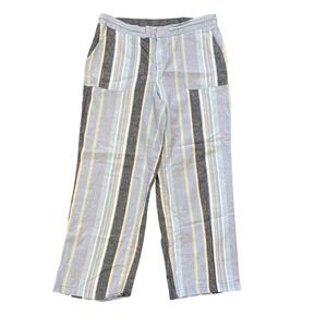 Natural Reflections Linen Blend Striped Wide Leg Pants Boho Cottagecore Coast L